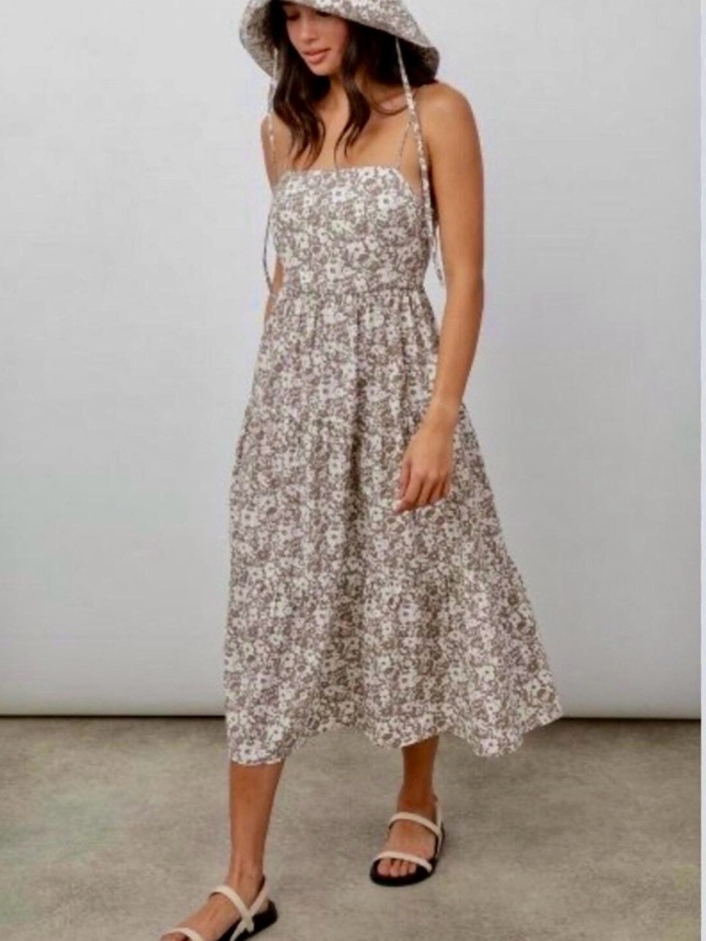 Rails Beige Floral Smocked Midi Dress